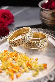 Gold Plated White Stone Bangles (Set Of 2)