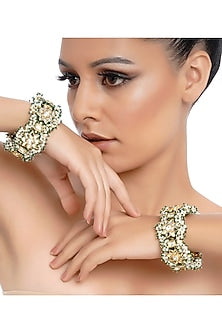 Gold Plated Green Stone Bangles (Set Of 2)