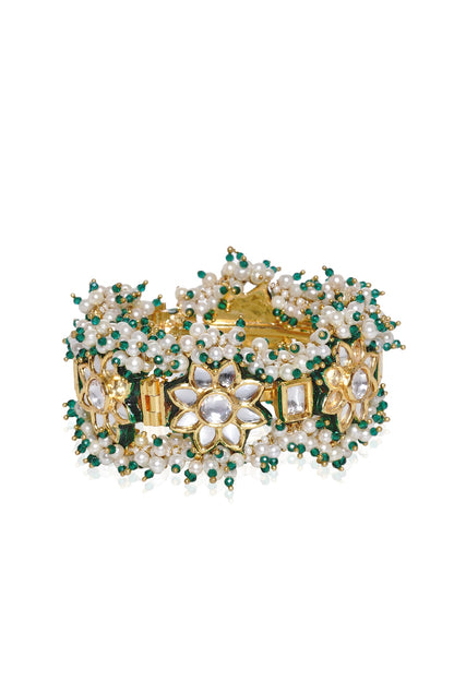 Gold Plated Green Stone Bangles (Set Of 2)