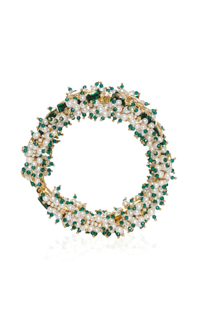 Gold Plated Green Stone Bangles (Set Of 2)