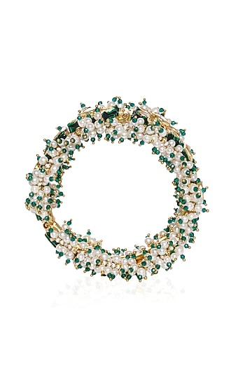 Gold Plated Green Stone Bangles (Set Of 2)
