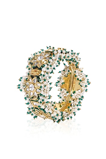 Gold Plated Green Stone Bangles (Set Of 2)