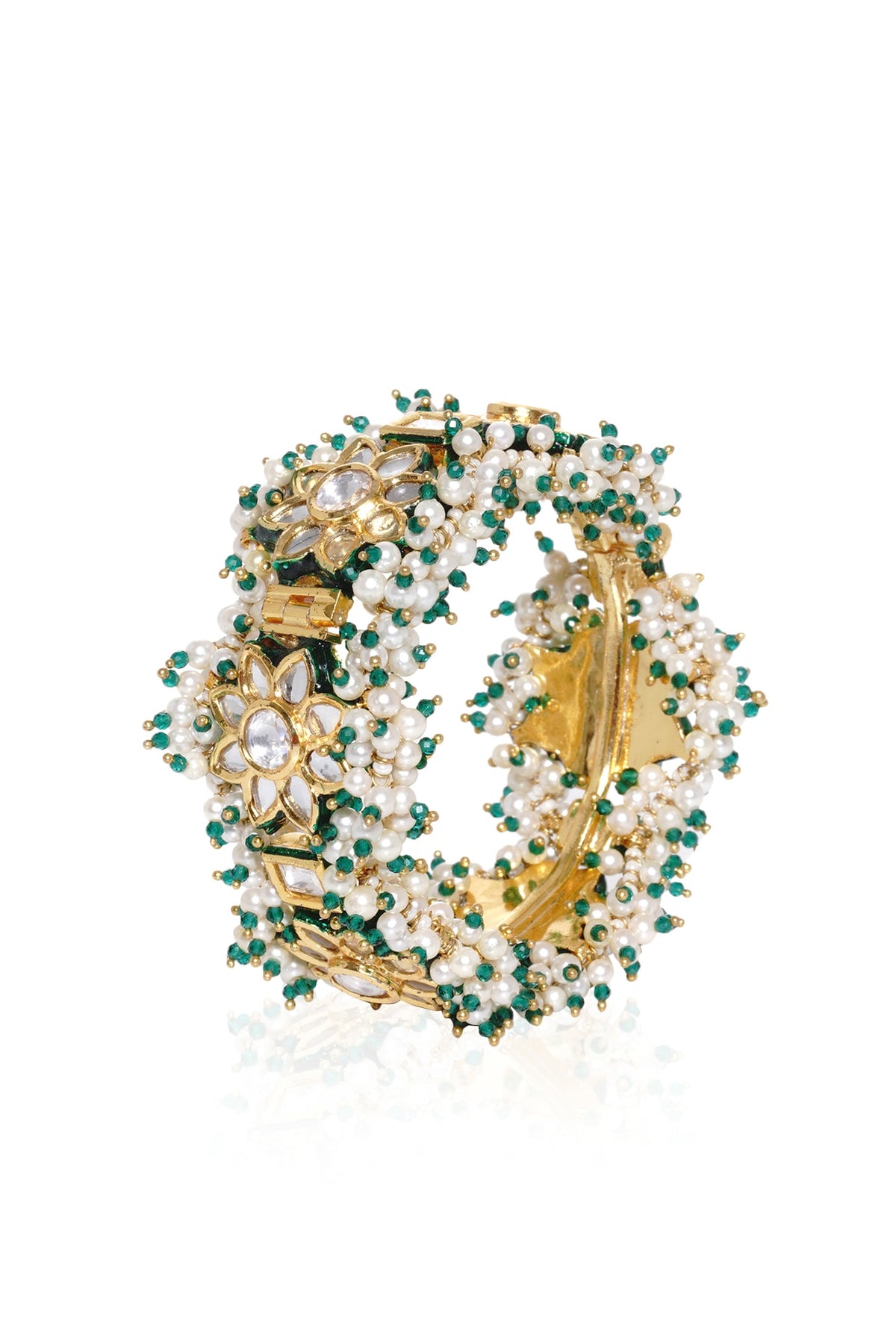Gold Plated Green Stone Bangles (Set Of 2)