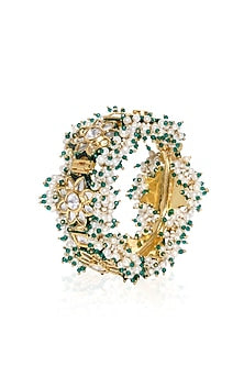 Gold Plated Green Stone Bangles (Set Of 2)