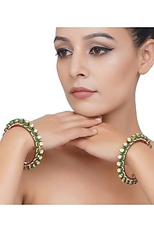 Gold Plated Green Stone Bangles (Set Of 2)