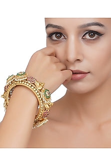 Gold Plated Red & Green Stone Bangle