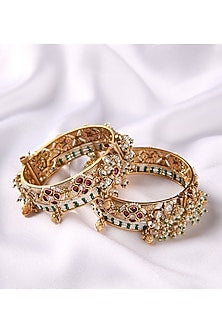 Gold Plated Red & Green Stone Bangles (Set Of 2)