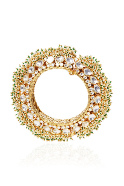 Gold Plated White & Green Stone Bangles (Set Of 2)