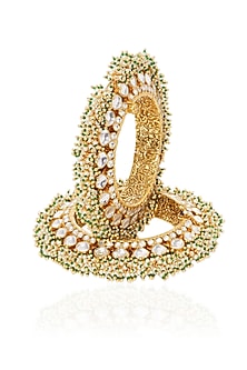 Gold Plated White & Green Stone Bangles (Set Of 2)