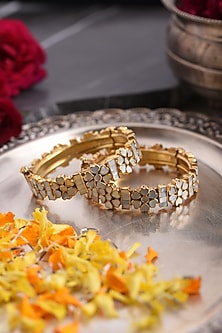 Gold Plated White Stone Bangles (Set Of 2)