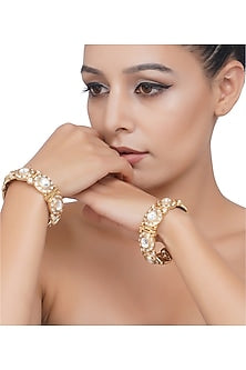 Gold Plated White Stone Bangles (Set Of 2)