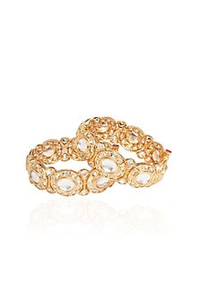Gold Plated White Stone Bangles (Set Of 2)