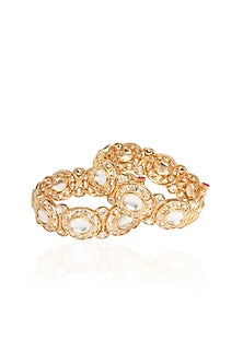Gold Plated White Stone Bangles (Set Of 2)