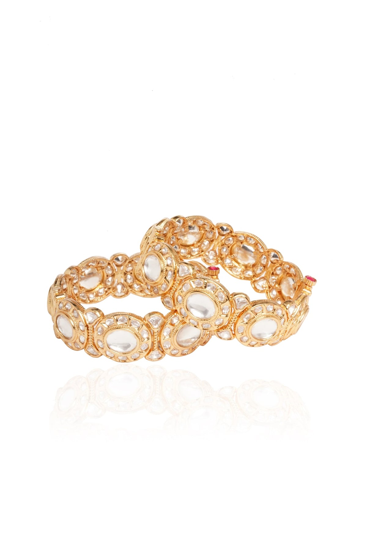 Gold Plated White Stone Bangles (Set Of 2)