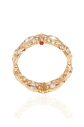 Gold Plated White Stone Bangles (Set Of 2)