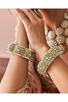 Gold Plated White Stone Bangles (Set Of 2)