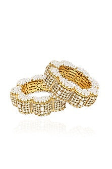 Gold Plated White Stone Bangles (Set Of 2)