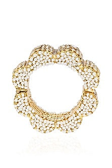 Gold Plated White Stone Bangles (Set Of 2)
