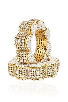 Gold Plated White Stone Bangles (Set Of 2)
