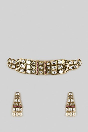 Gold Finish Kundan Polki Choker Necklace Set