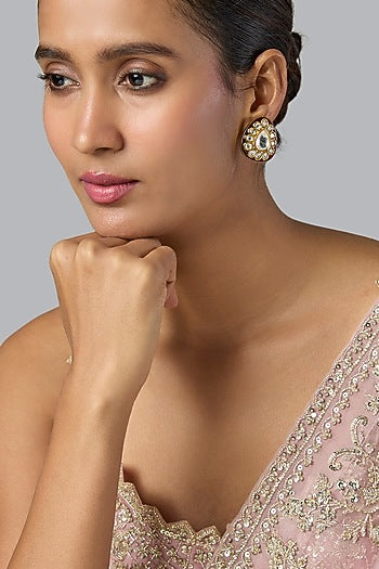 Gold Finish Kundan Polki Stud Earrings