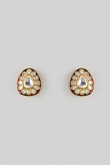 Gold Finish Kundan Polki Stud Earrings
