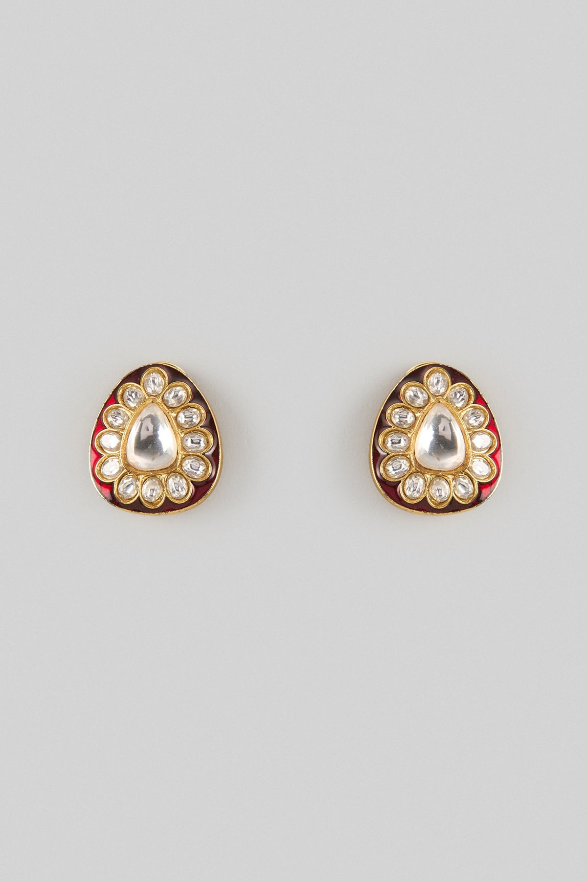 Gold Finish Kundan Polki Stud Earrings