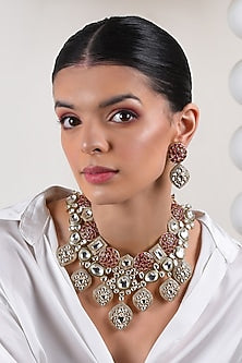 Gold Plated Ruby Stone Necklace Set