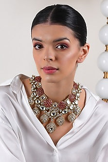 Gold Plated Ruby Stone Necklace Set