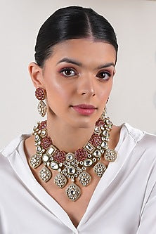 Gold Plated Ruby Stone Necklace Set