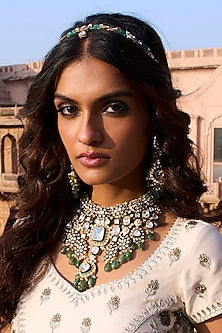 Gold Plated Green Fluorite Stone Necklace Set