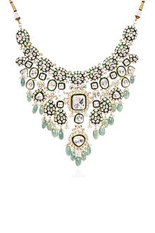 Gold Plated Green Fluorite Stone Necklace Set