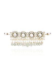 Gold Plated Green Onyx & Pearl Choker Necklace Set