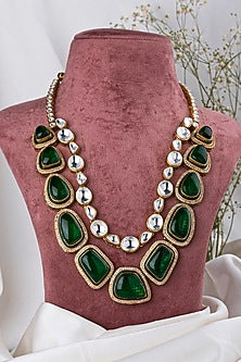 Gold Plated Green Onyx Long Necklace Set