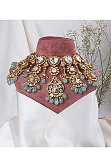 Gold Plated Mint Fluorite Stone Necklace Set