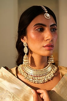 Gold Plated White Pearl Necklace Set