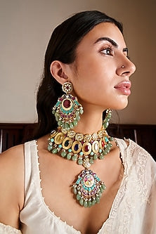Gold Plated Multi-Colored Fluorite Stone Necklace Set