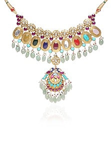 Gold Plated Multi-Colored Fluorite Stone Necklace Set