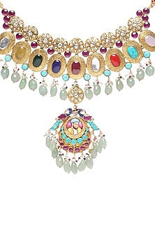 Gold Plated Multi-Colored Fluorite Stone Necklace Set
