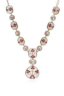 Gold Plated Red Onyx Long Necklace Set