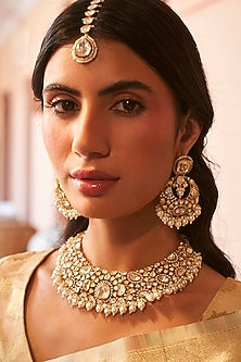 Gold Plated White Pearl Necklace Set