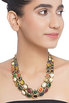 Gold Plated Navratna Stone Necklace Set