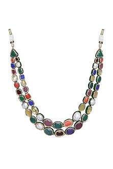 Gold Plated Navratna Stone Necklace Set