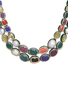 Gold Plated Navratna Stone Necklace Set