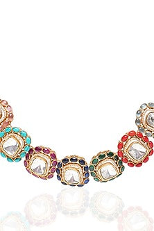 Gold Plated Navratna Stone Choker Necklace Set