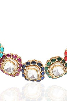Gold Plated Navratna Stone Choker Necklace Set