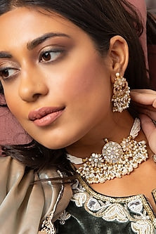 Gold Plated Pearl Choker Necklace Set