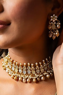 Gold Plated Pearl Choker Necklace Set