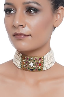 Gold Plated Navratna Stone Choker Necklace Set