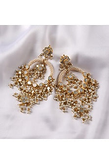 Gold Plated White Pearl Chandbali Earrings